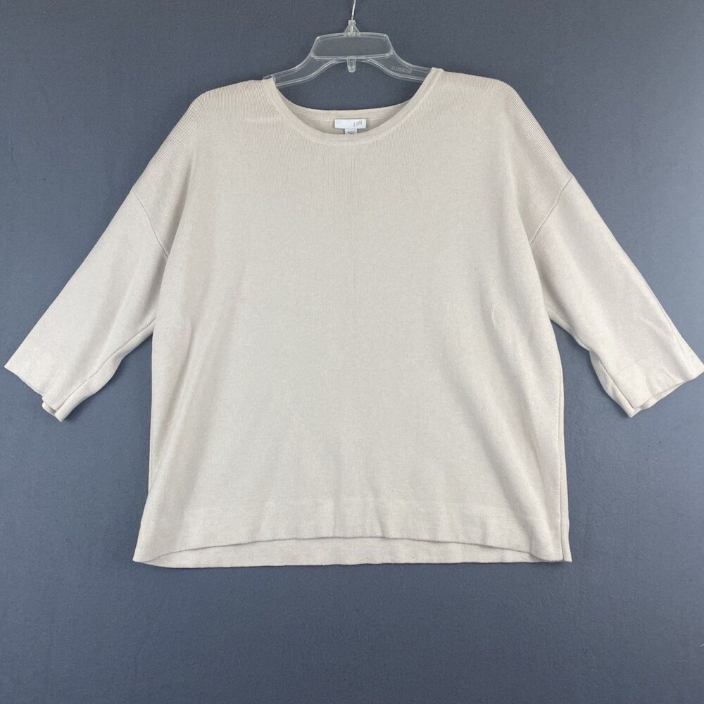 J. Jill Womens Oatmeal Beige Cotton Blend 3/4 Sleeve Knit Sweater Size M